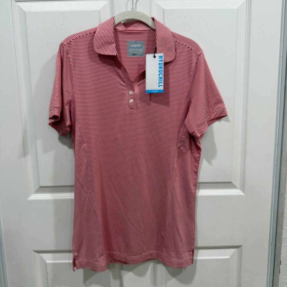 Oobe Hydrochill Mens Medium Red White Striped Performance Polo Shirt TS131 NWT